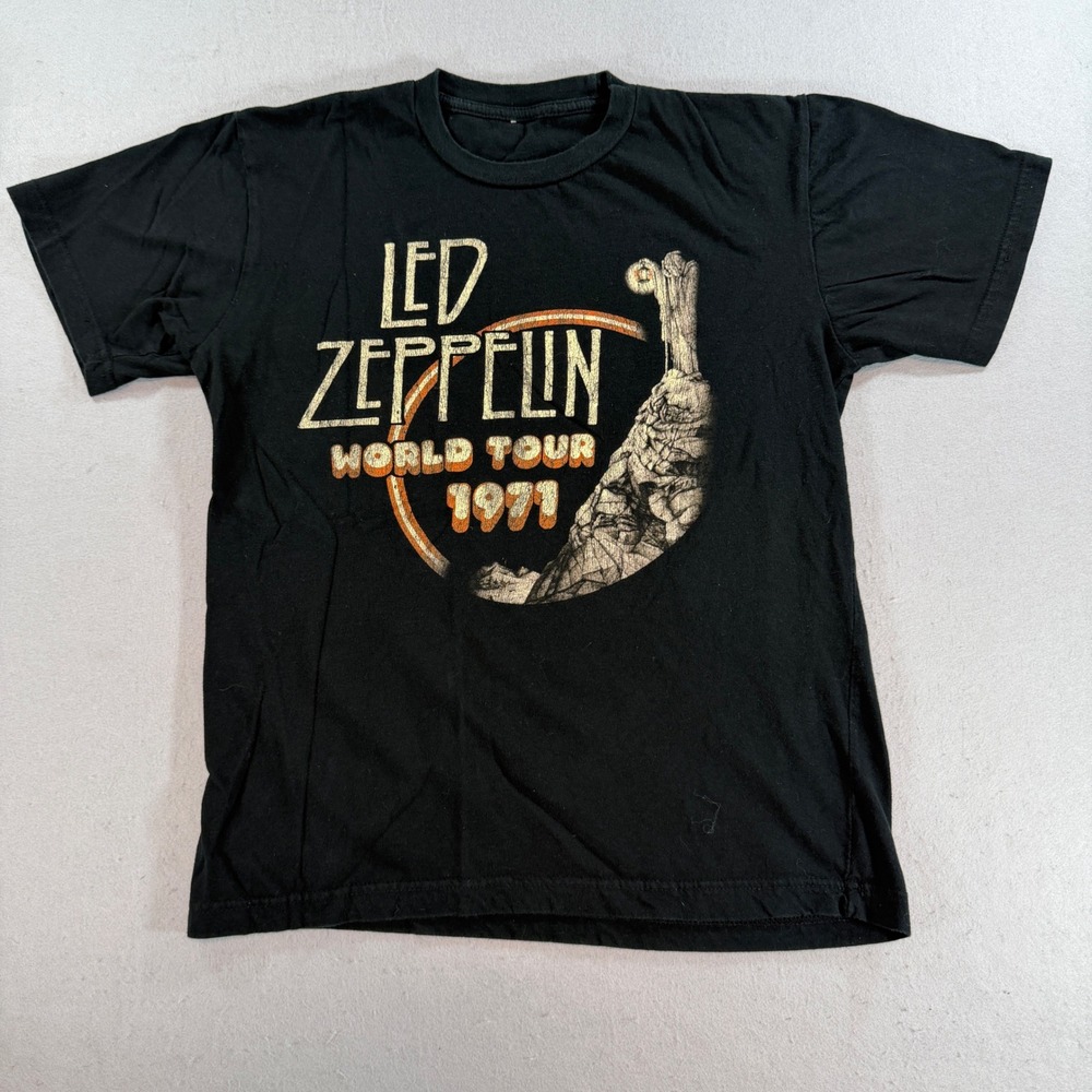 Led Zeppelin World‎ Tour 1971 Graphic T-Shirt Black Vintage Reproduction Small